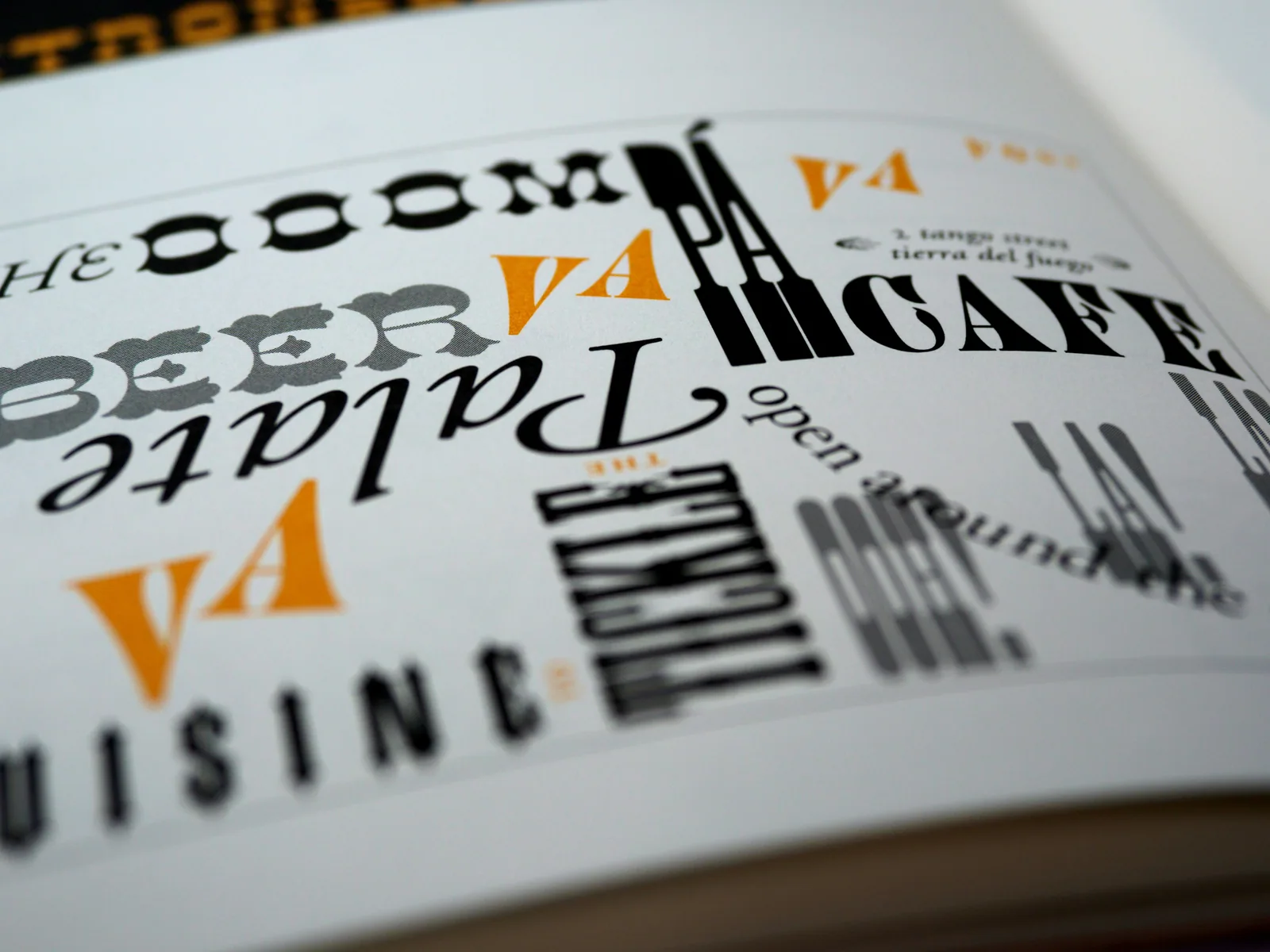 An open type specimen with large serif and script lettering